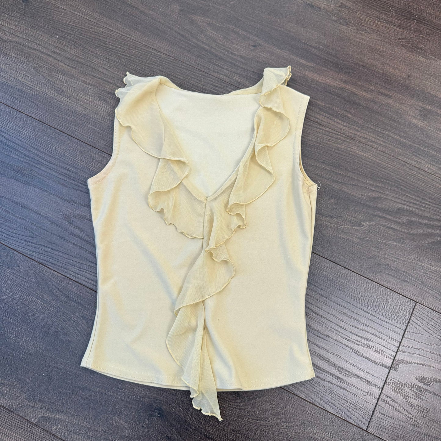Vintage Ruffled Mesh Fitted Sleeveless Top