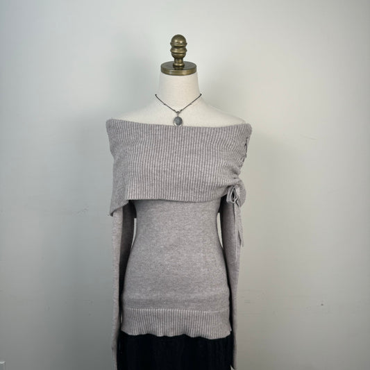 Off Shoulder Lace Up Knit Sweater