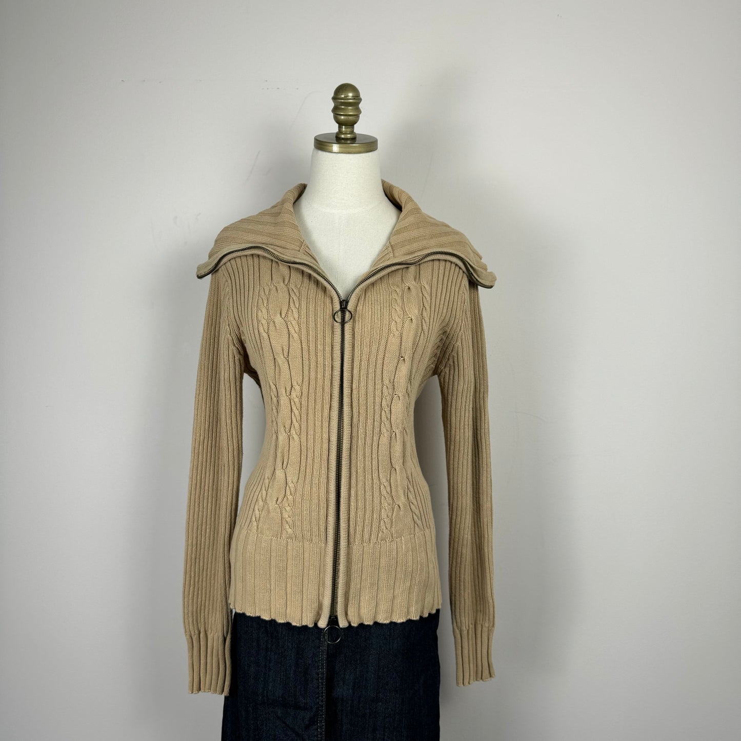 Vintage Double Zip Ribbed Knit Sweater