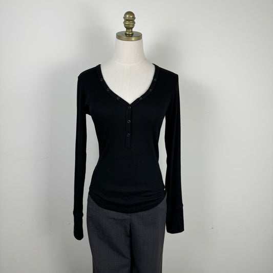 Black Henley Long Sleeve Top