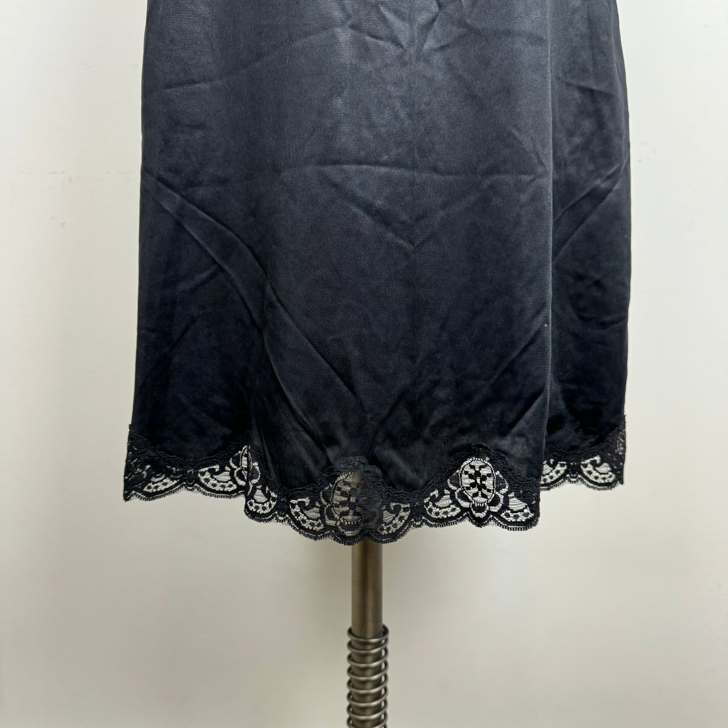 French Maid Vintage Black Nylon Lace Trim Slip Dress