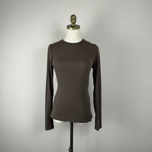 Mocha Brown High Neck Fitted Long Sleeve Top