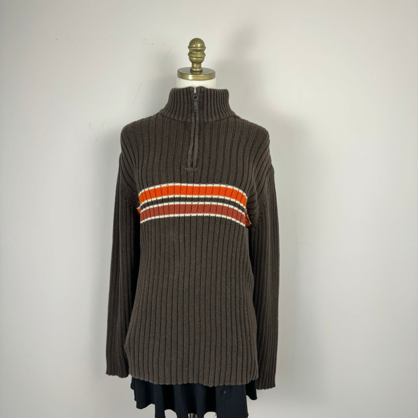 Brown Ribbed Quarter Zip Sweater