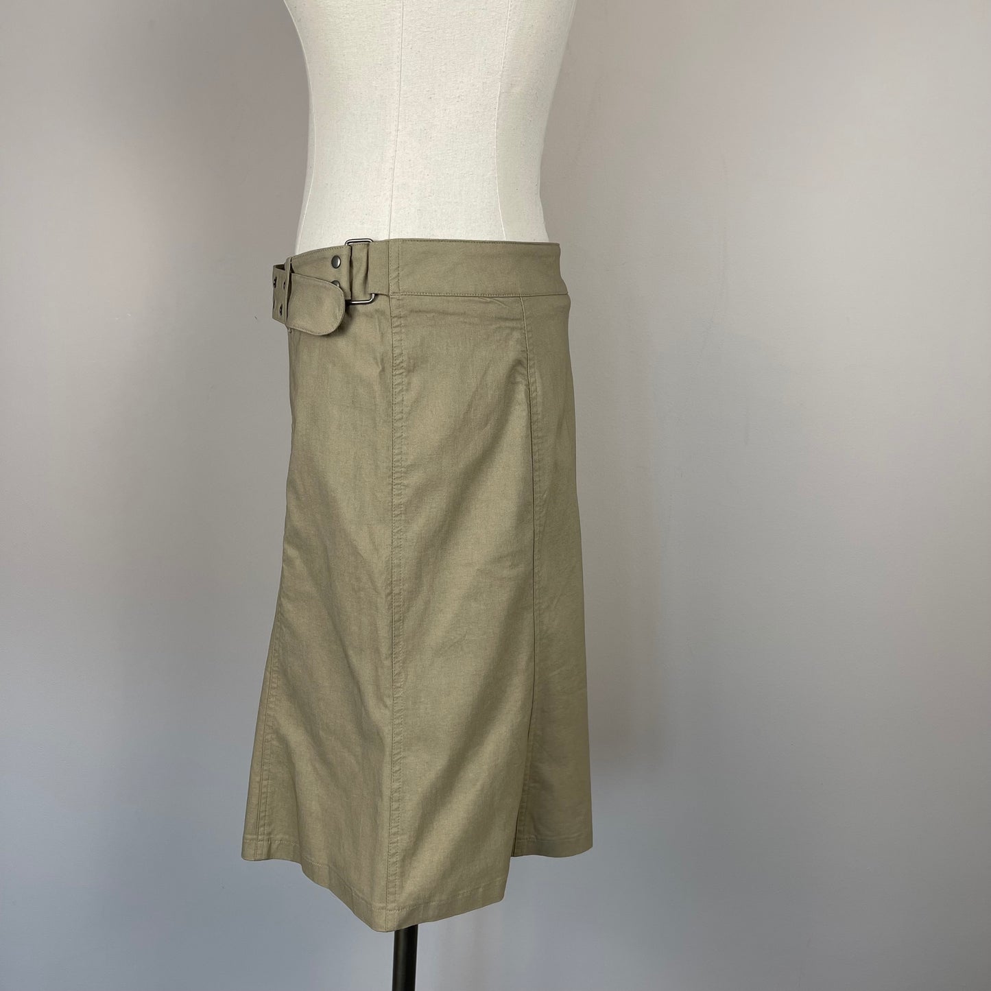 Beige Belted Midi Skirt