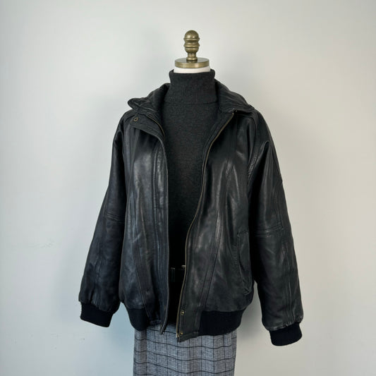 Black Genuine Leather Bomber Jacket