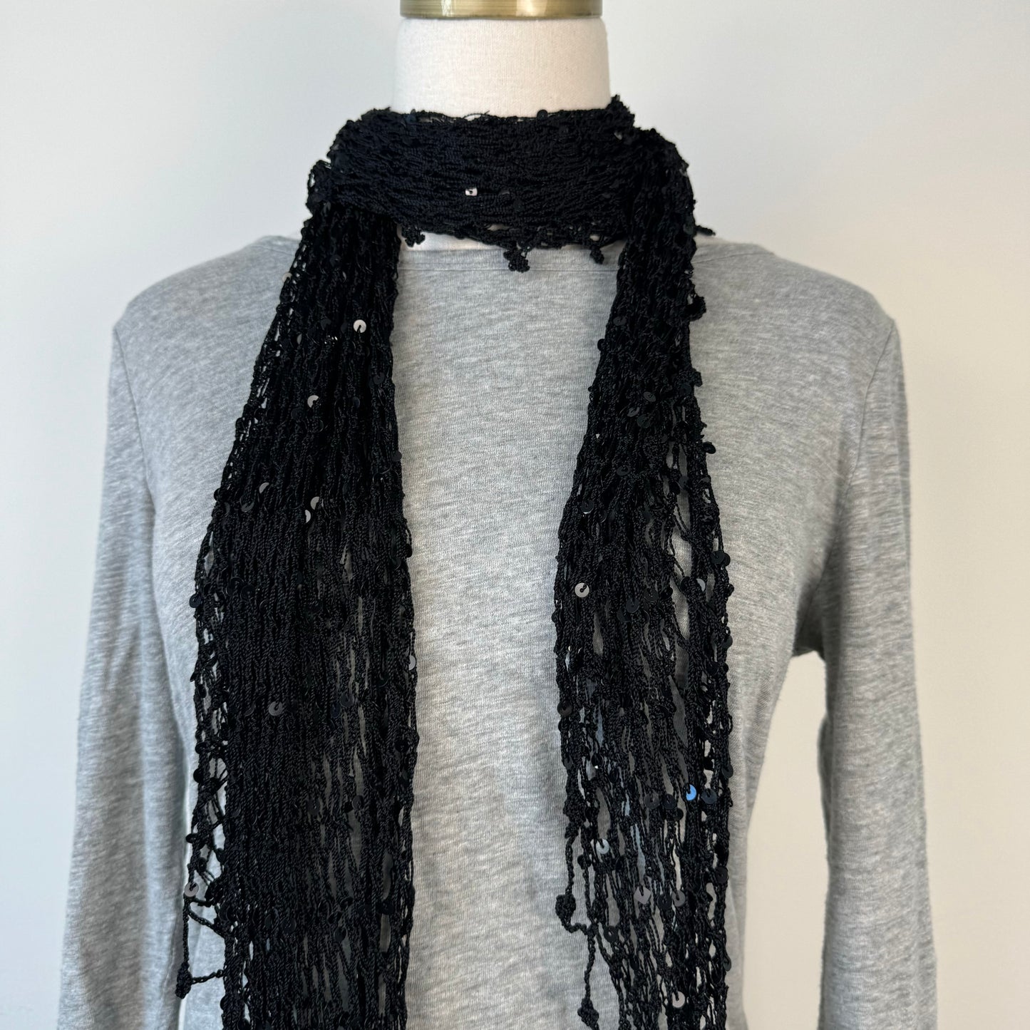 Black Knit Skinny Scarf