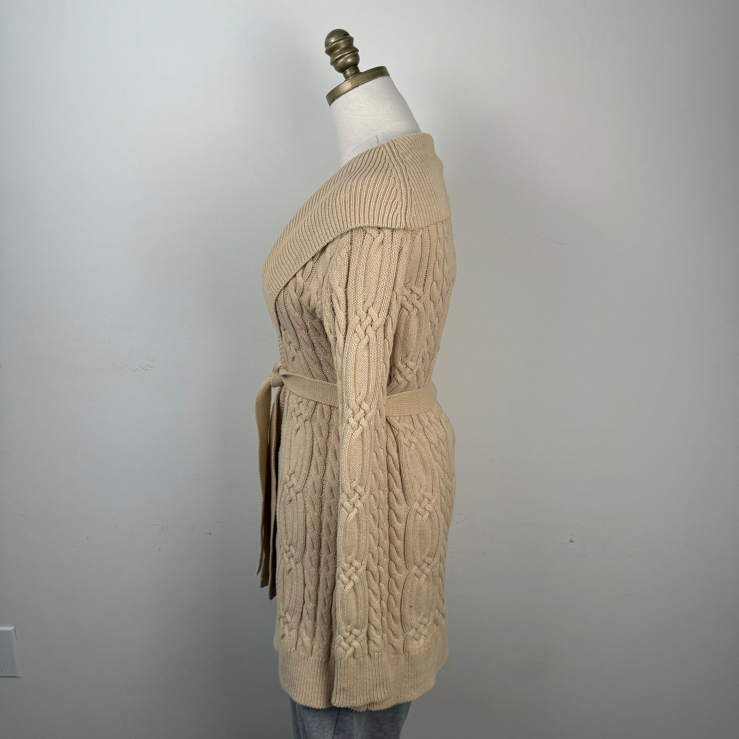 Tommy Cable Knit Tie Waist Maxi Cardigan