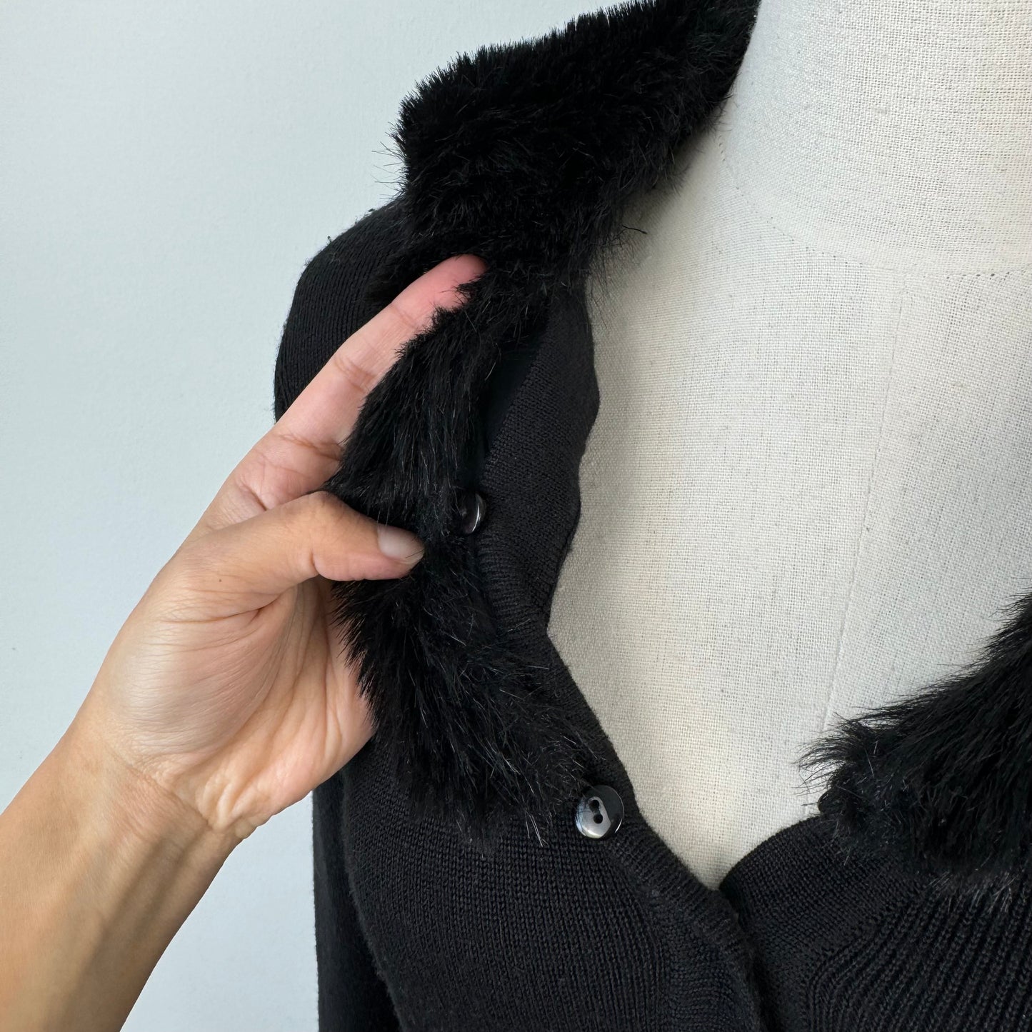 Vintage Fur Trim Button Up Cardigan