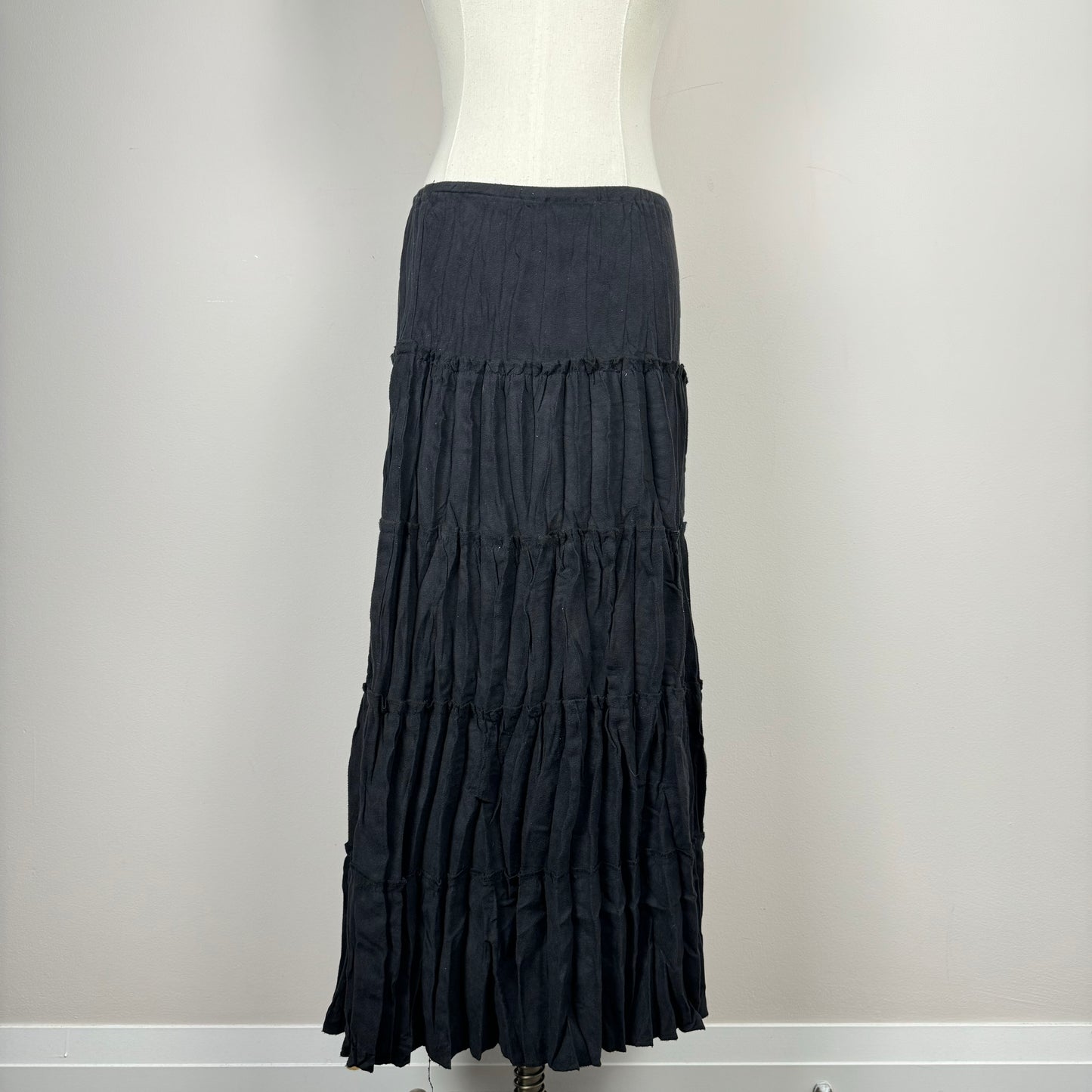 Vintage Suede Tiered Maxi Skirt