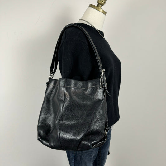 Coach Black Leather Buckled Shoulder Bag