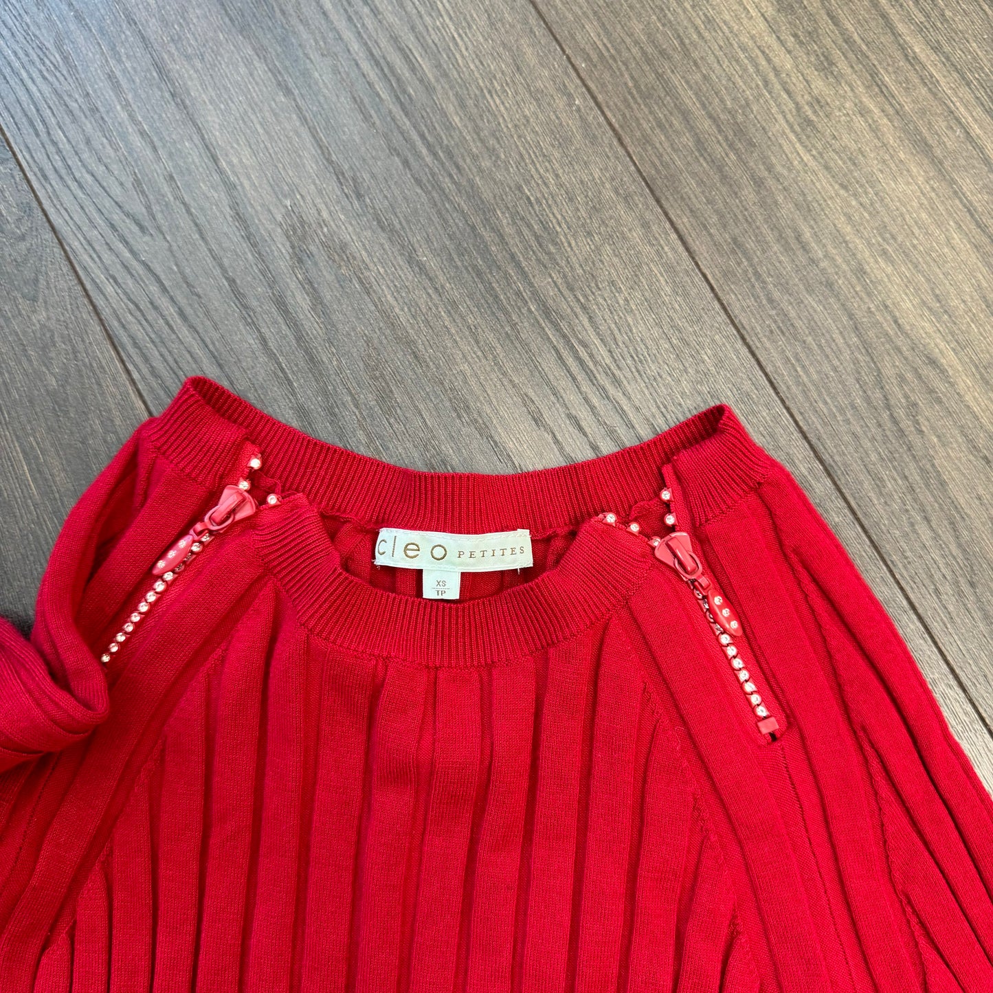 Red Boat Neck Ribbed Fitted Sweater