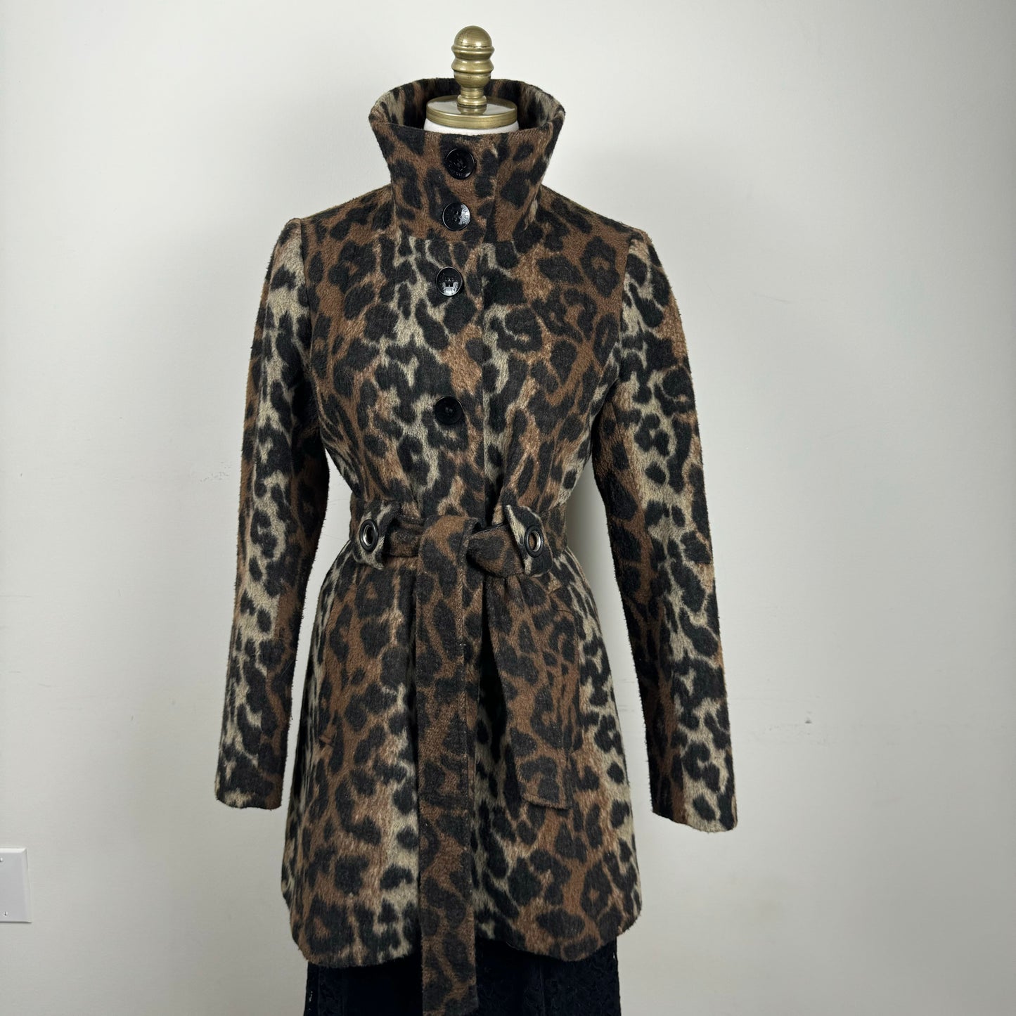Vintage Leopard Print Wool Blend Coat