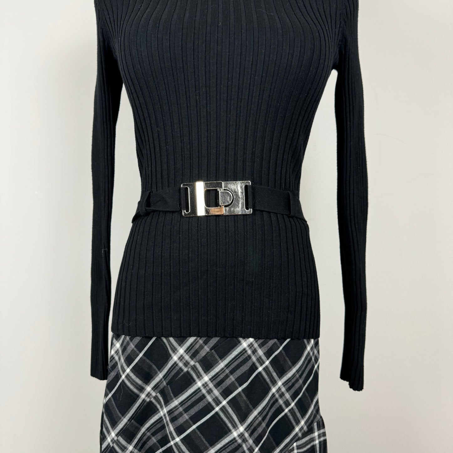 Black Fitted Belted Sweater