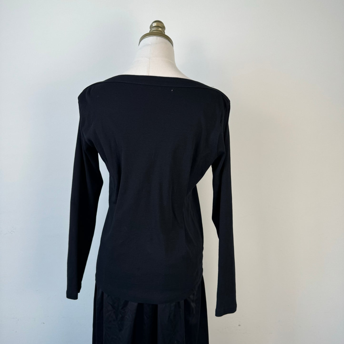 Black Studded Boat Neck Long Sleeve Top