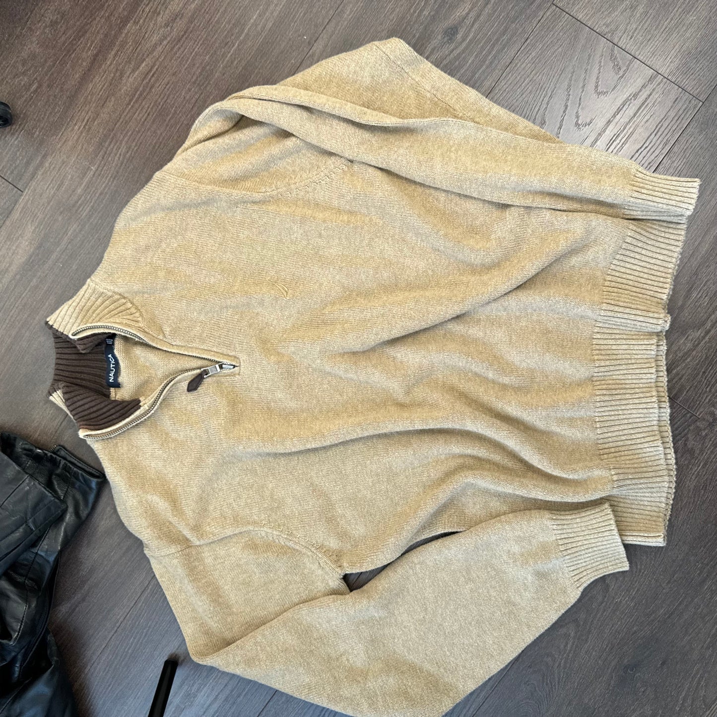 Oversized Tan Quarter Zip Knit Sweater