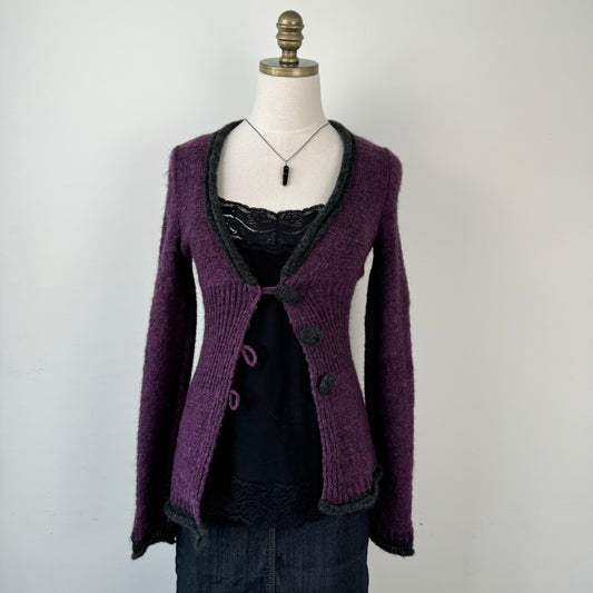 Fitted Purple Open Front Cardigan