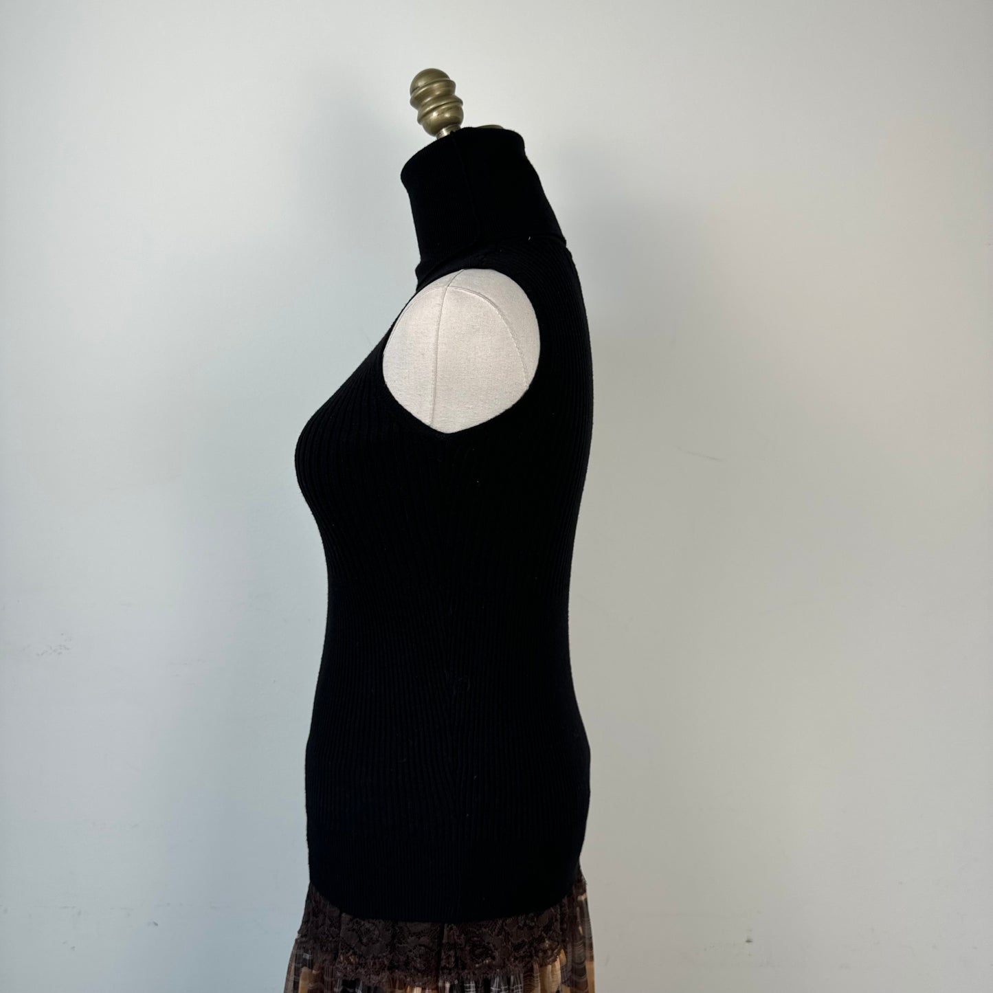 Black Sleeveless Turtleneck Knit Top