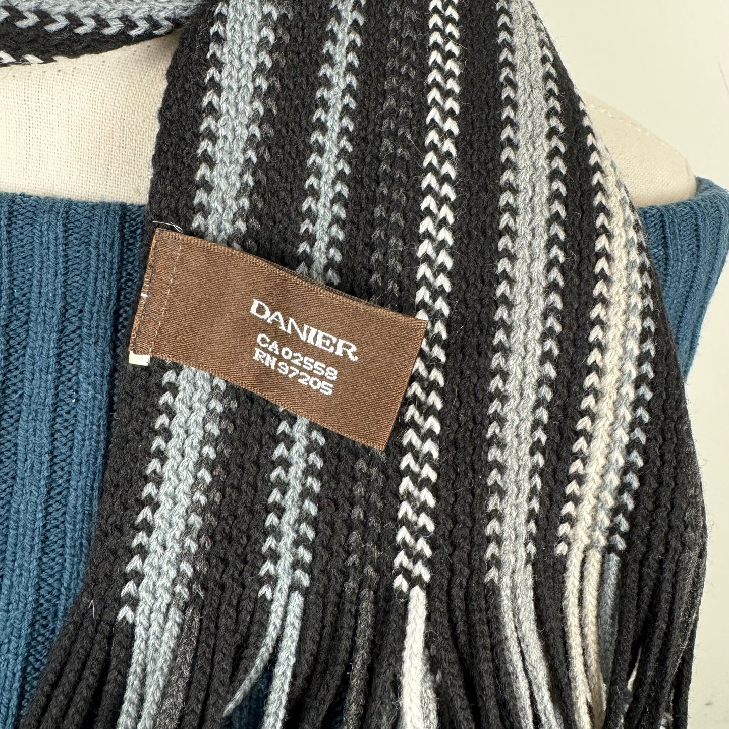 Danier Black and Grey Striped Knit Scarf