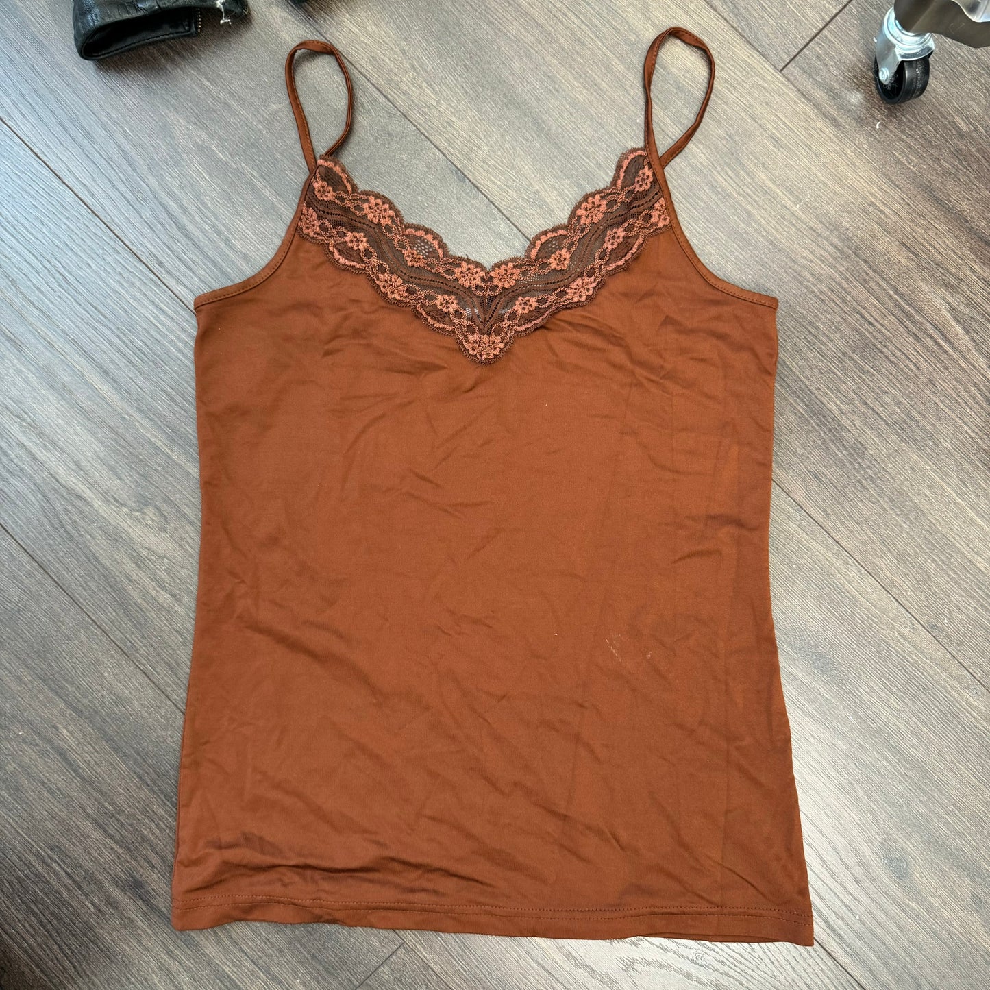 Brown Lace Trim Cami Top