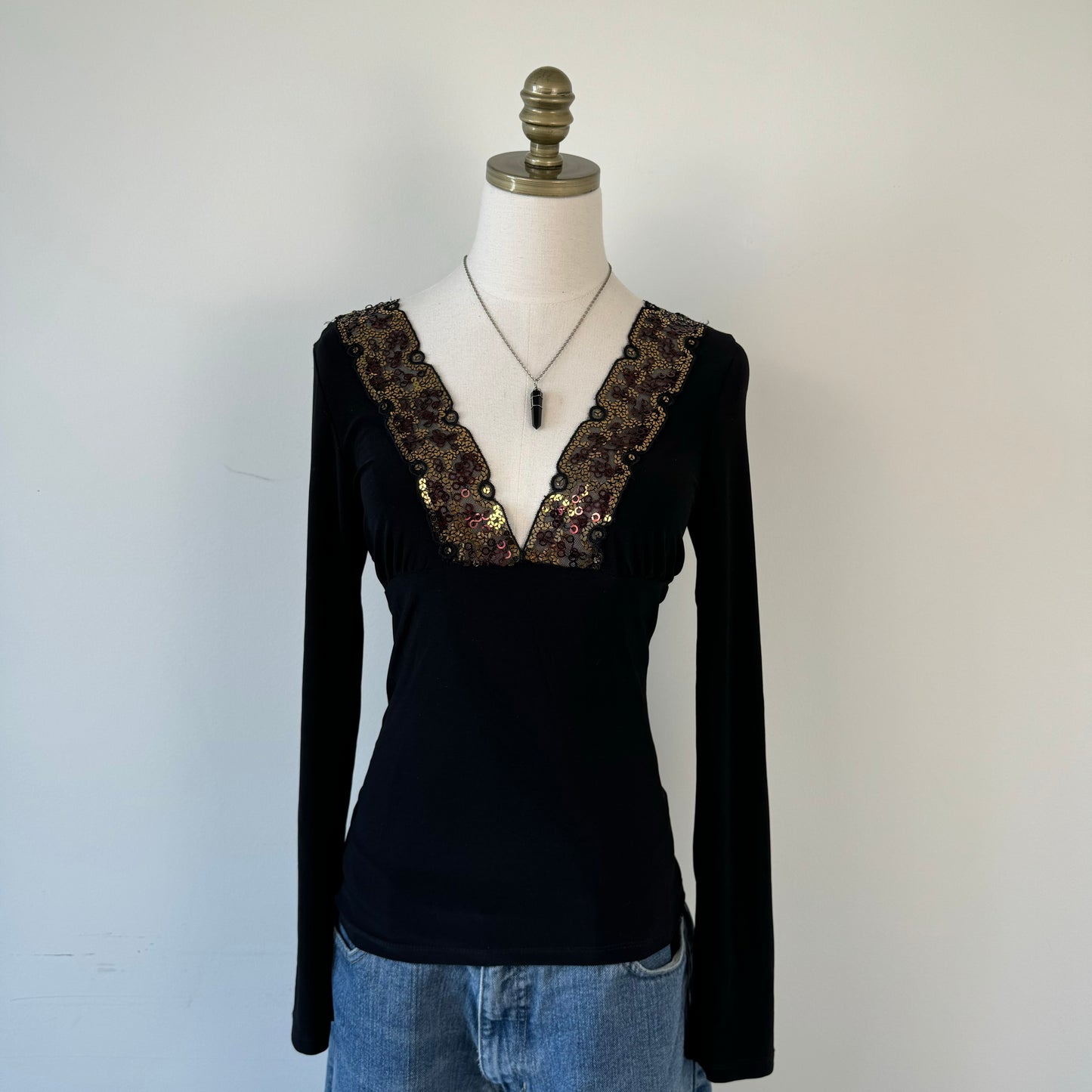 Vintage Black Babydoll Sequin Top