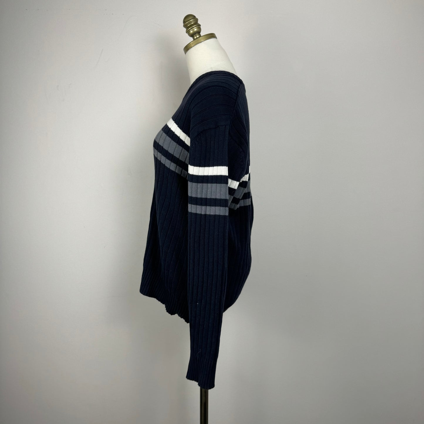 Vintage Navy Retro Ribbed Knit Sweater