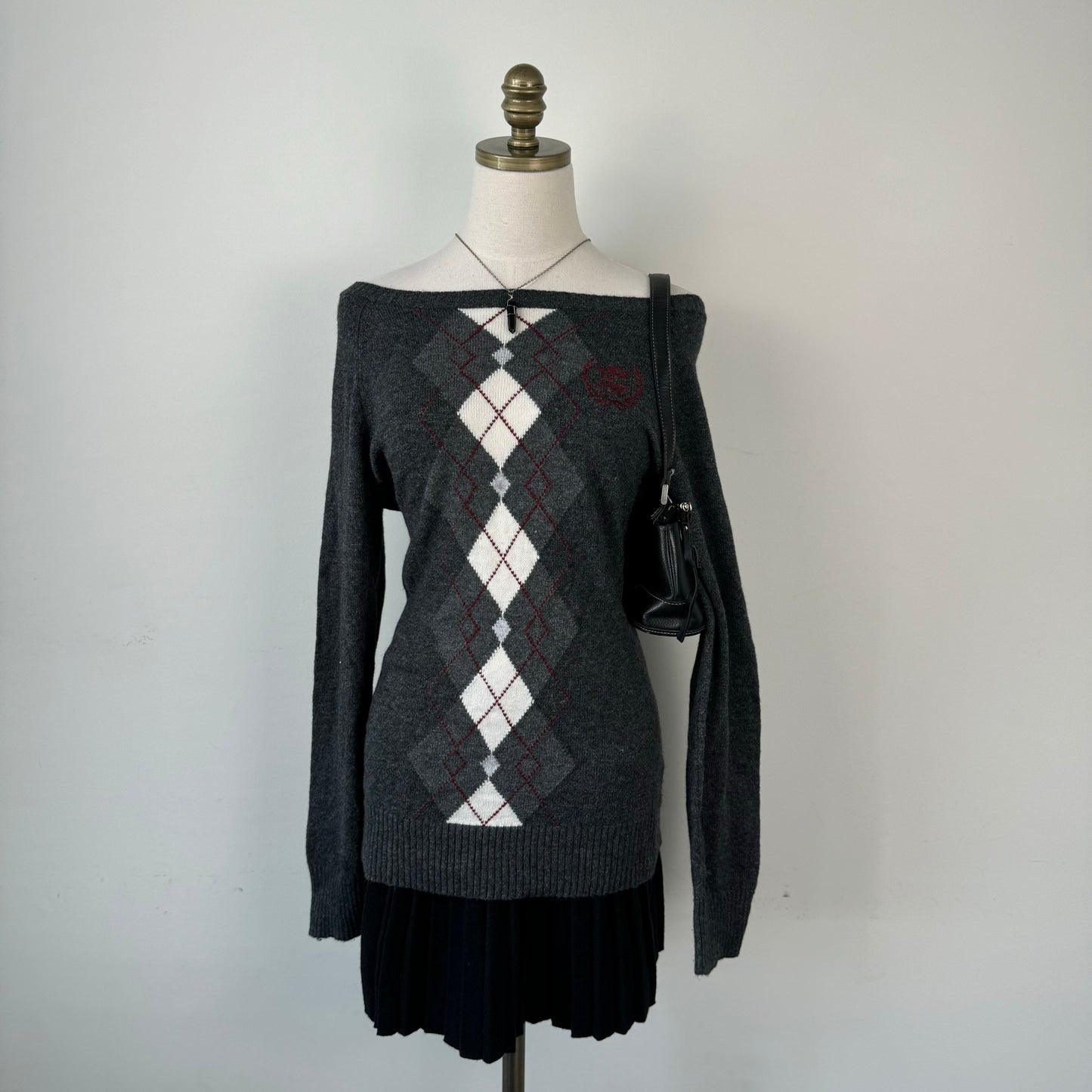 Preppy Argyle Boat Neck Sweater