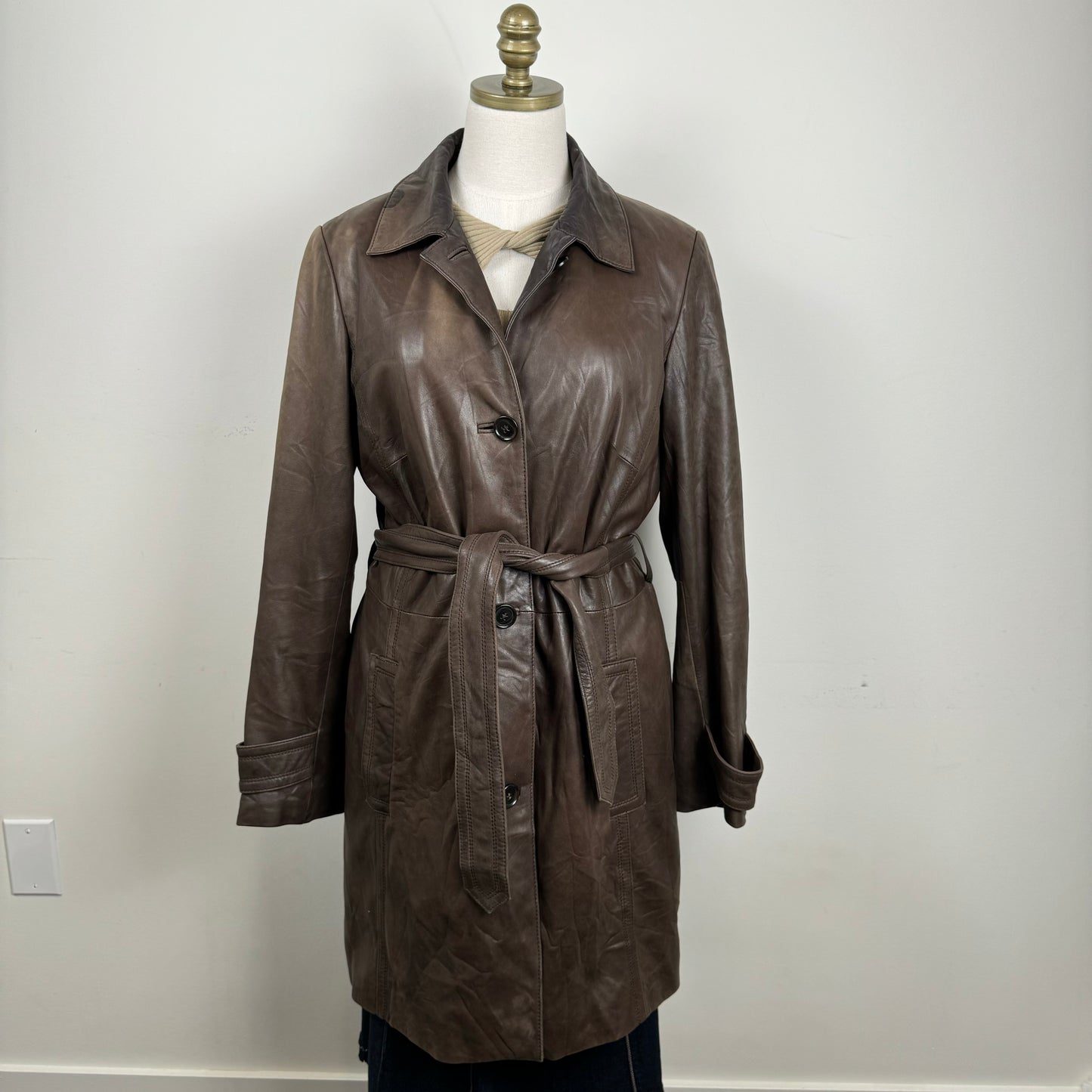 Danier Brown Genuine Leather Trench Coat