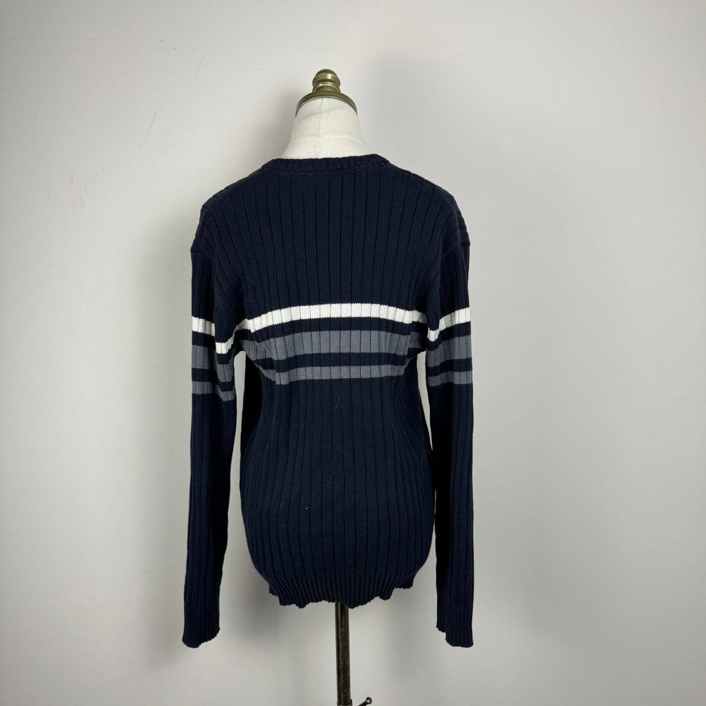 Vintage Navy Retro Ribbed Knit Sweater