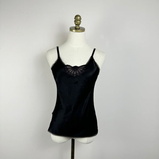 Vintage Black Silk Lace Trim Cami