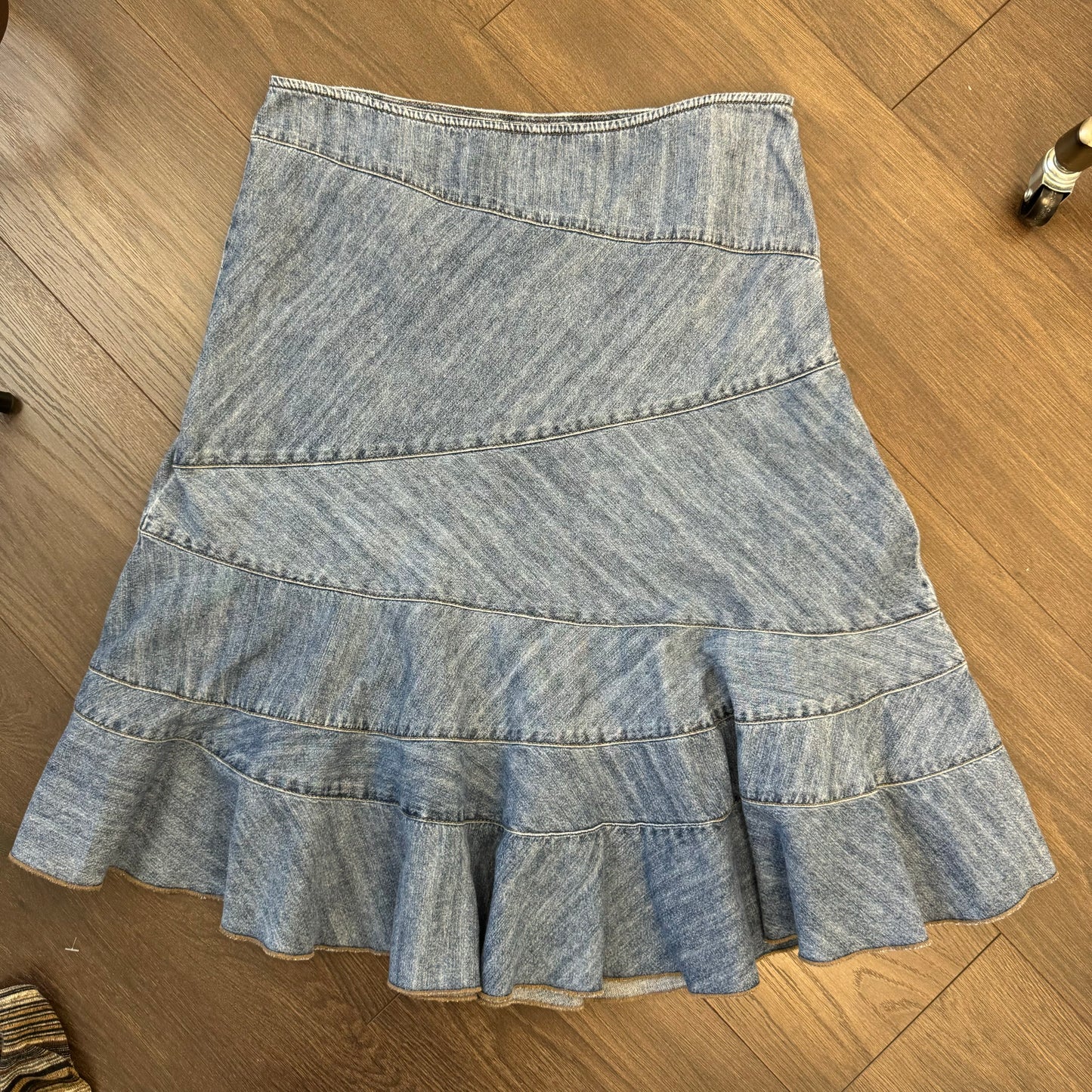 DKNY Tiered Denim Midi Skirt