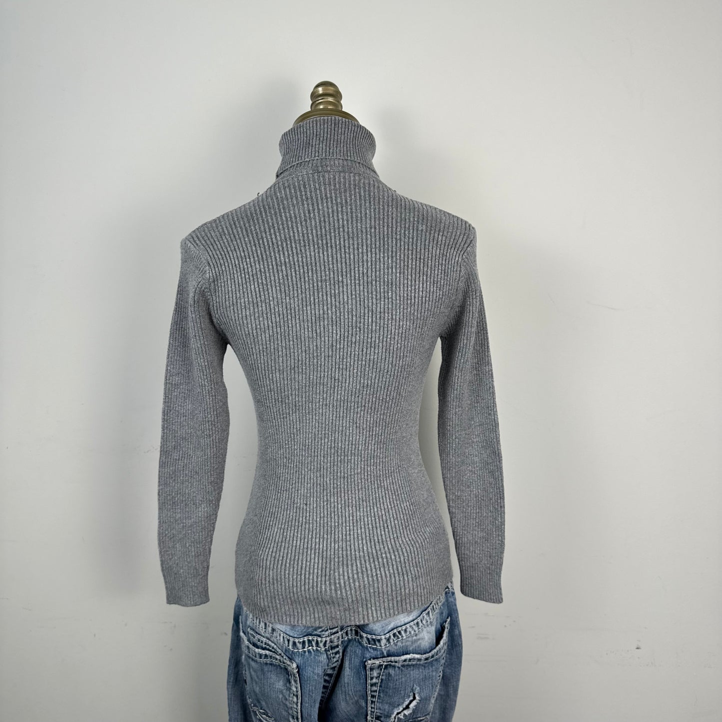 Grey Fitted Turtleneck Sweater