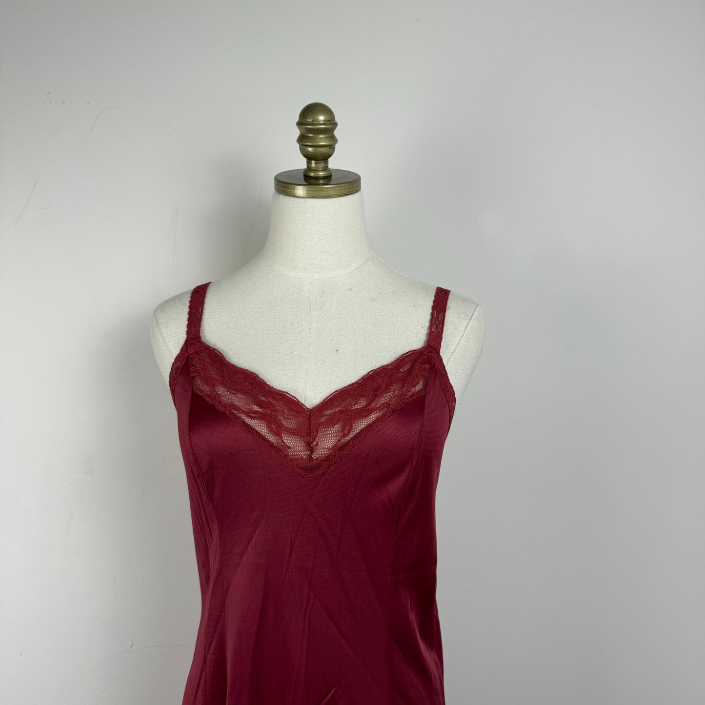 Dark Red Lace Trim Slip Dress