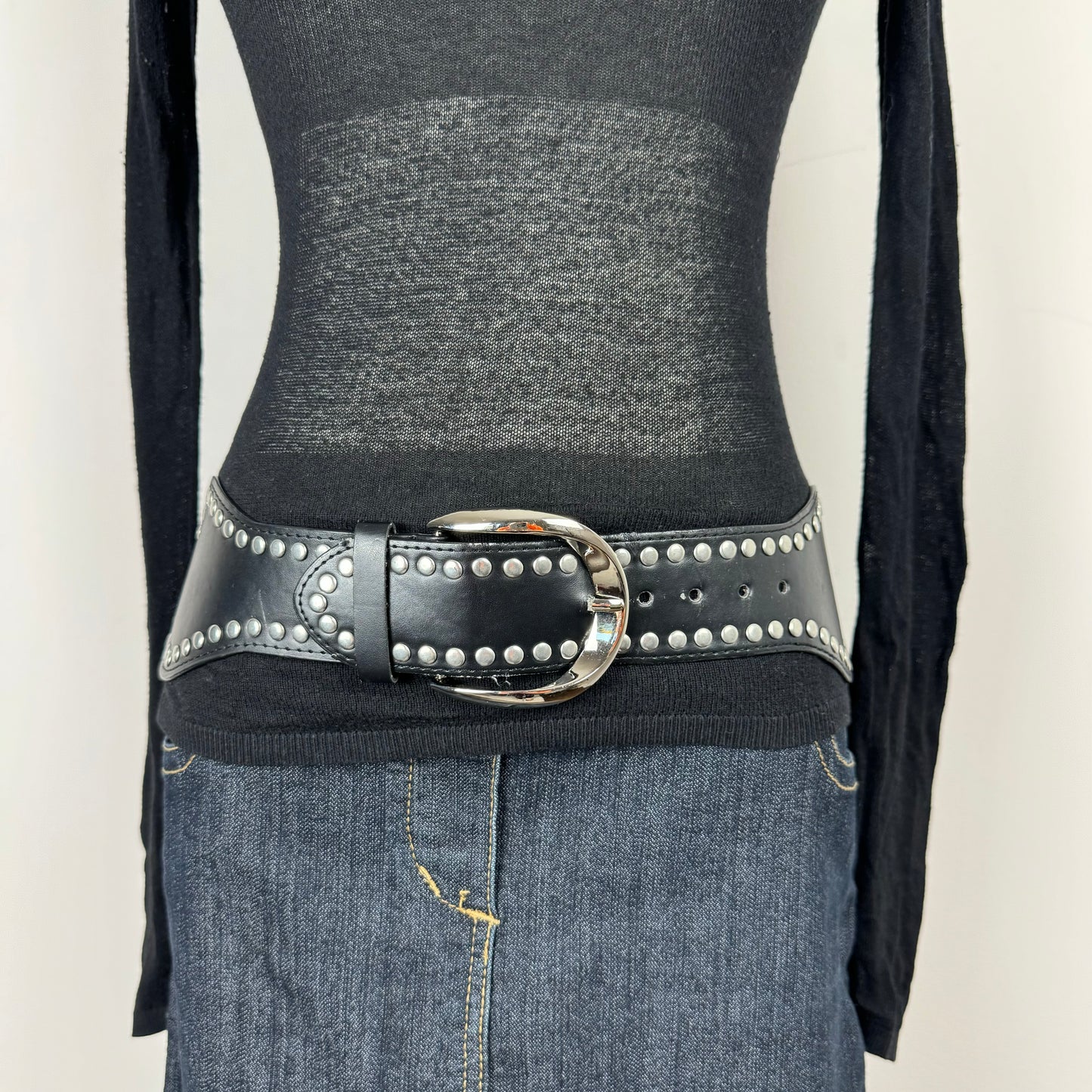 Black Silver Studded Western Belt