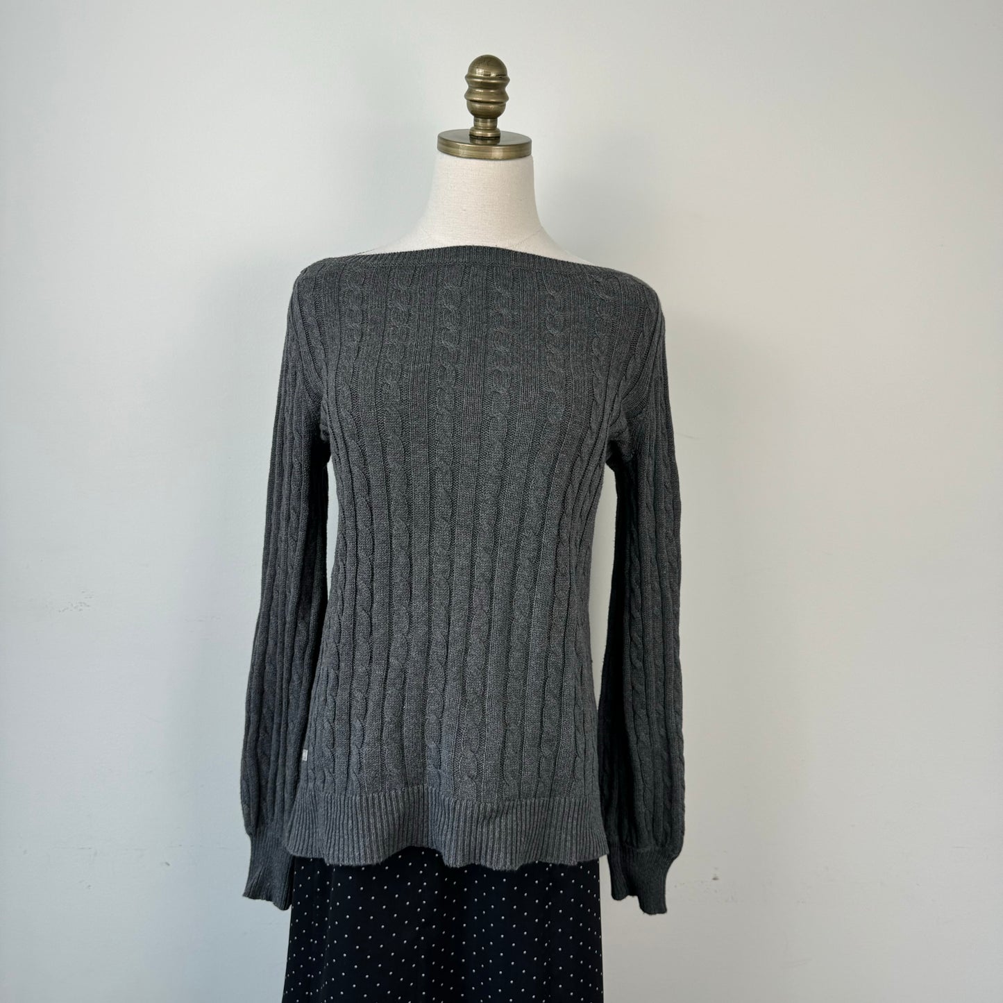 Ralph Lauren Boat Neck Grey Cable Knit Sweater