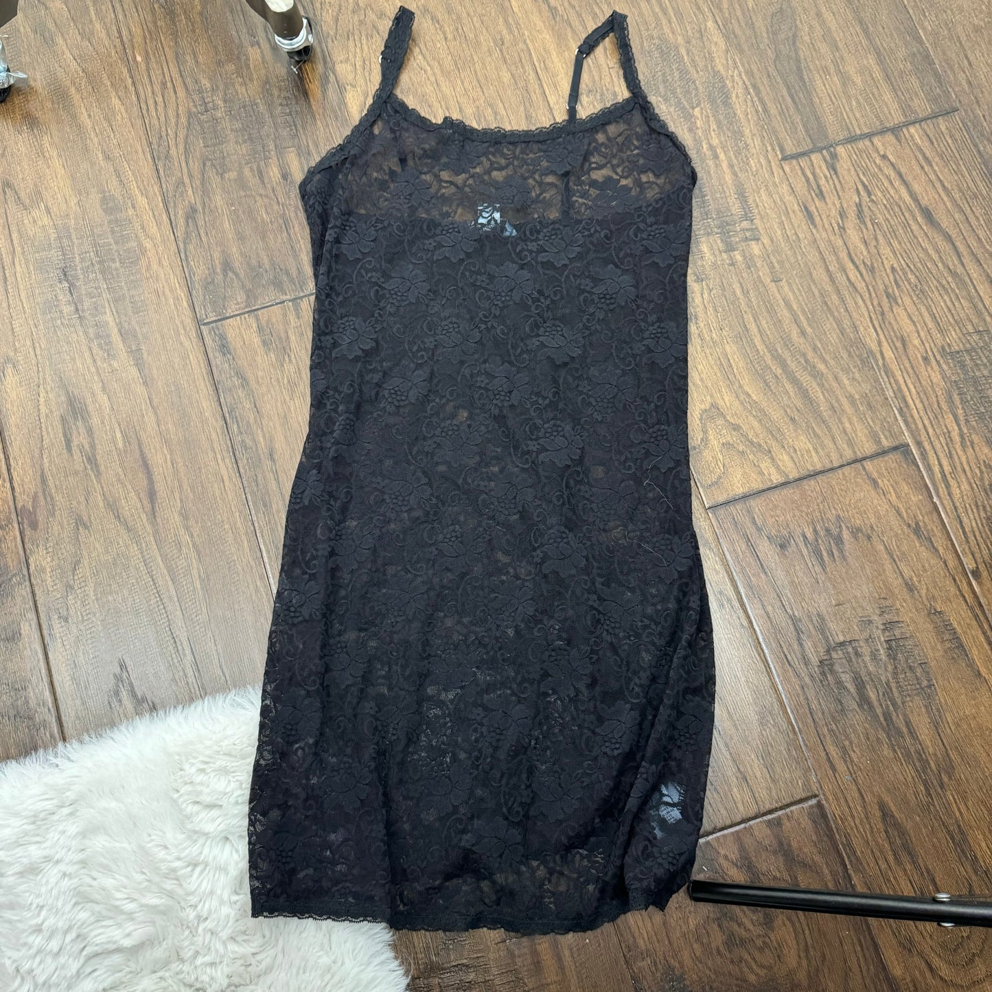 Vintage Sheer Black Lace Slip Dress