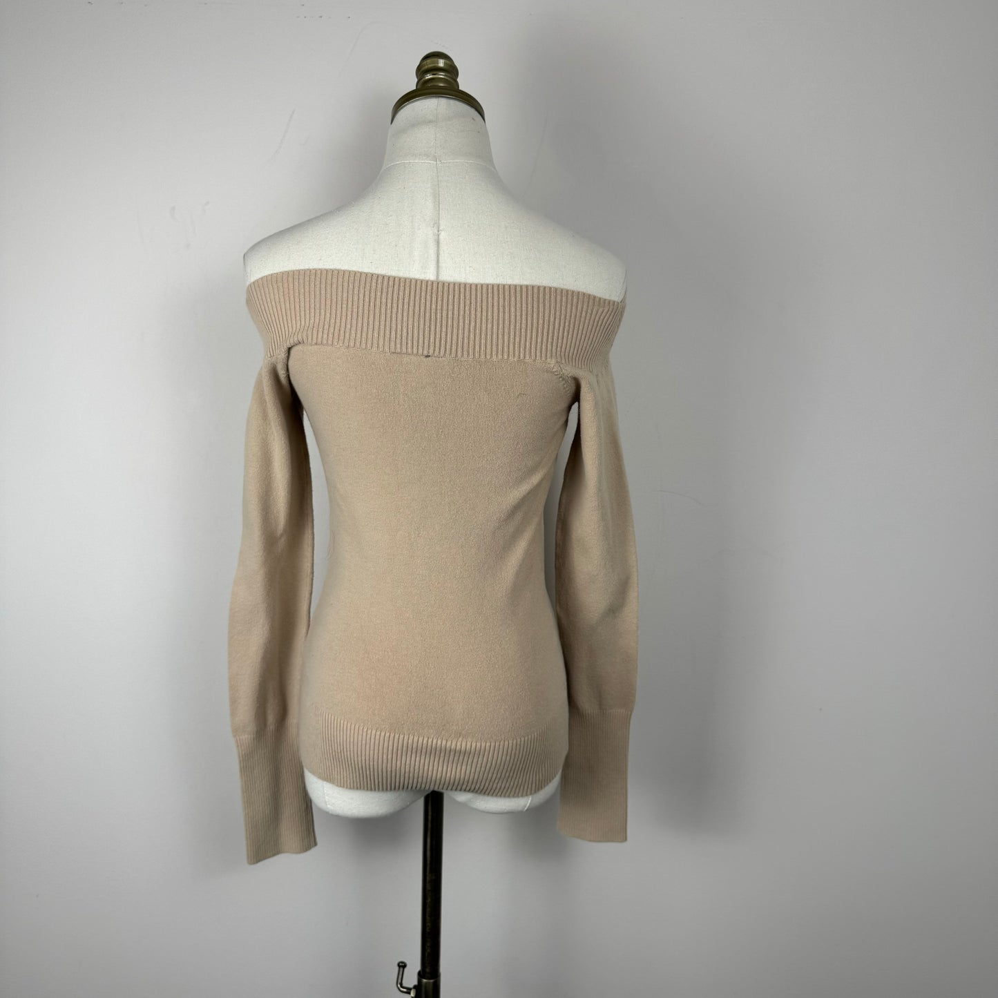 Beige Off Shoulder / Boat Neck Knit Sweater