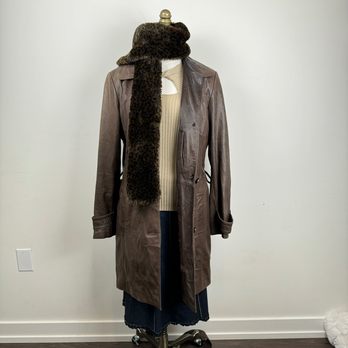Danier Brown Genuine Leather Trench Coat