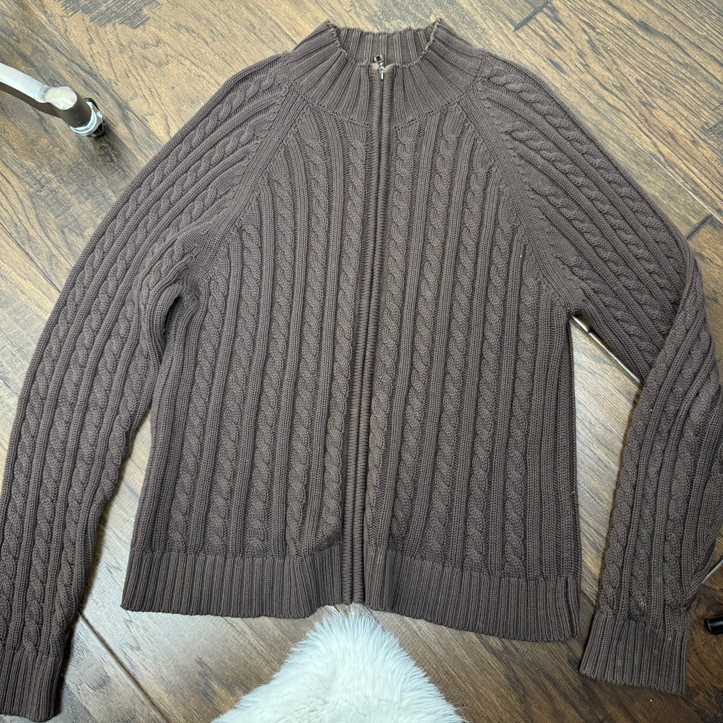 Vintage Brown Cable Knit Zip Up Sweater