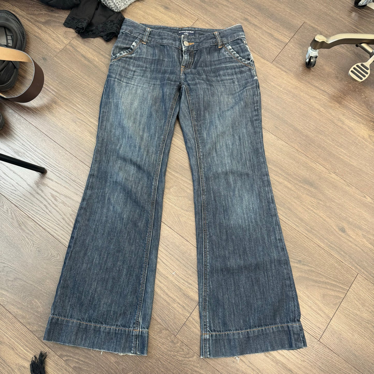 Dark Wash Low Rise Flared Jeans