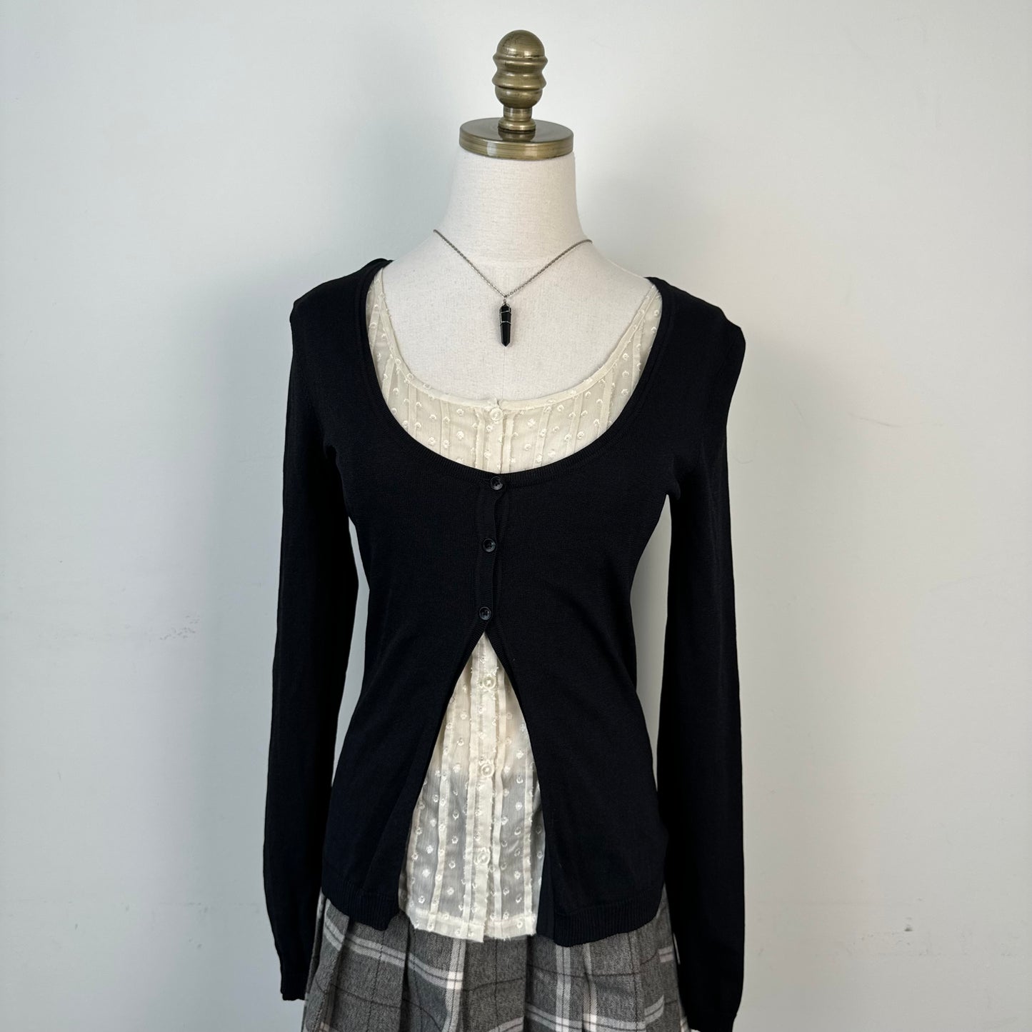 Open Front Cardigan Sheer Chiffon Layer Knit Top