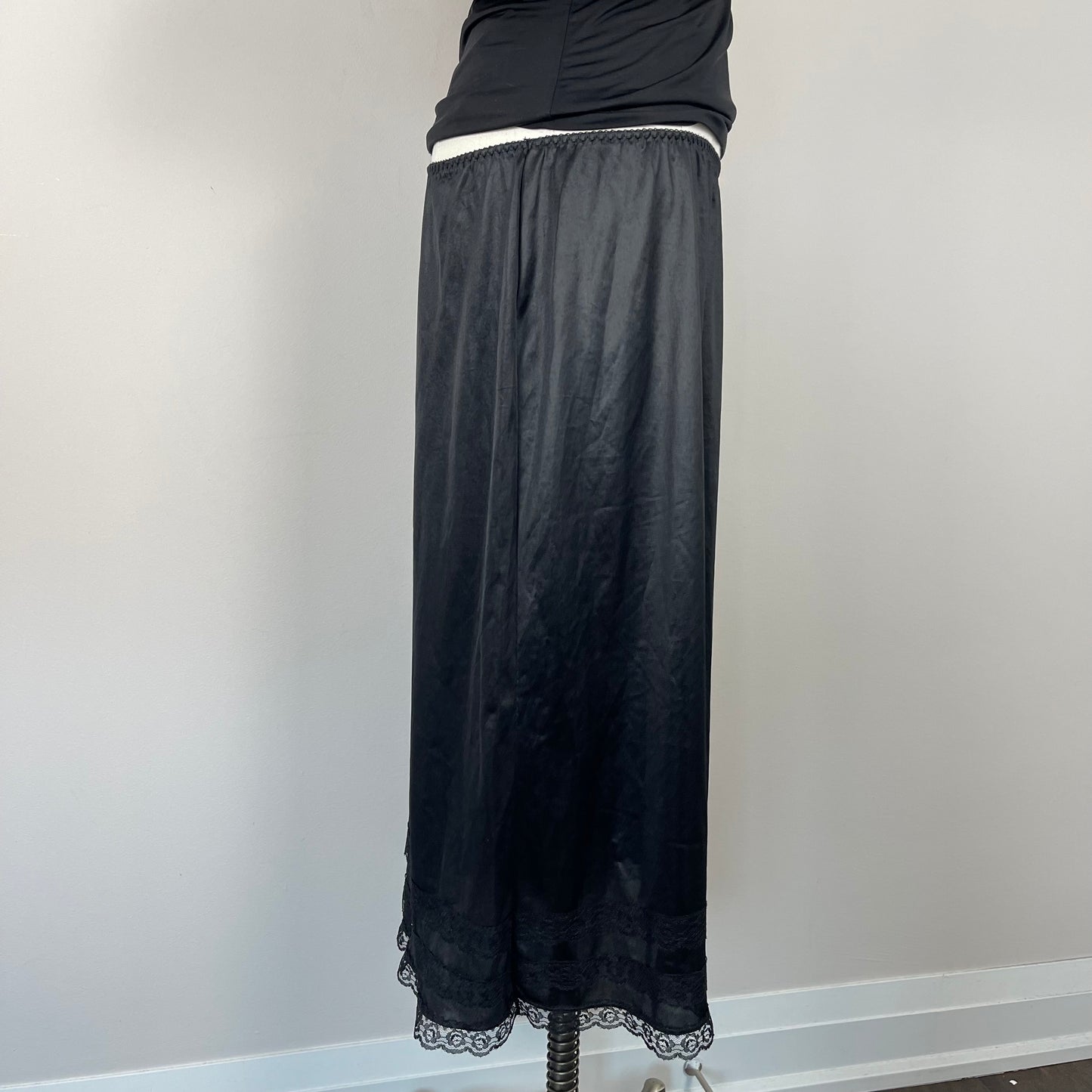 Vintage Black Satin Slip Skirt