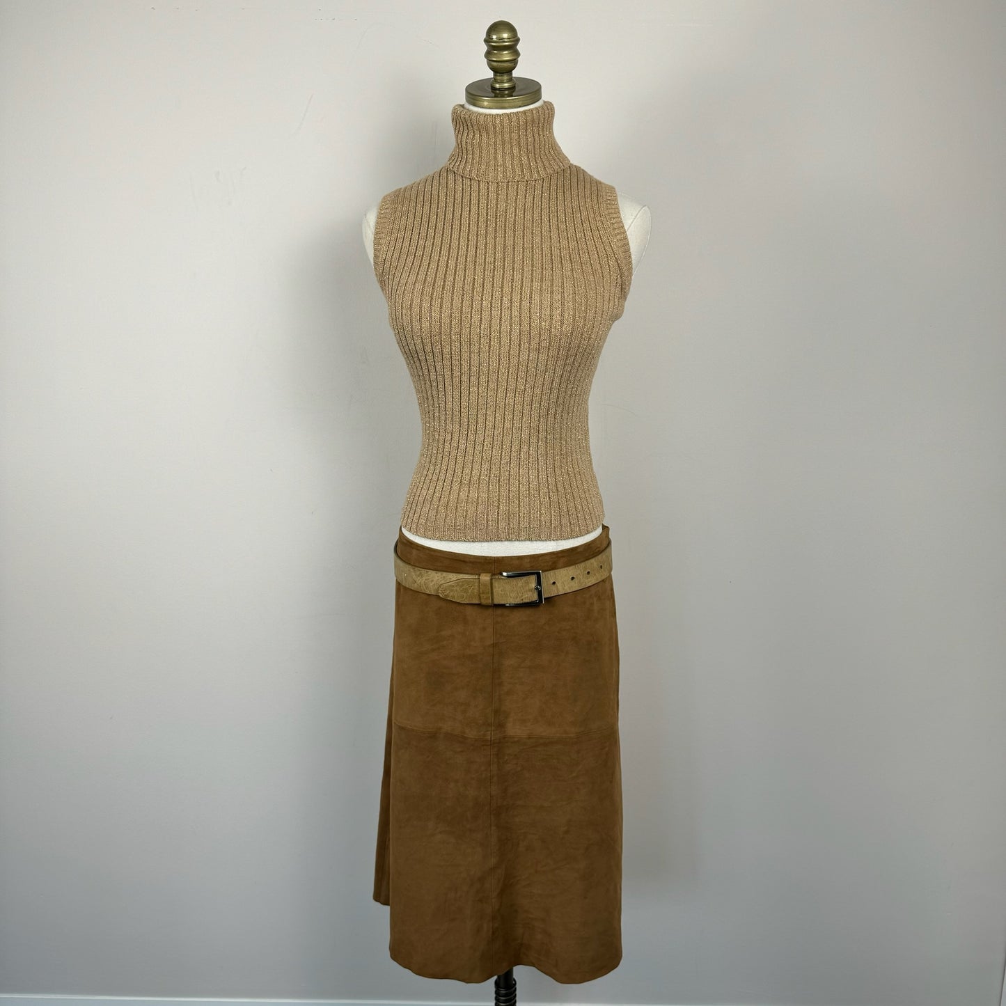 Beige Sleeveless Knit Turtleneck Top