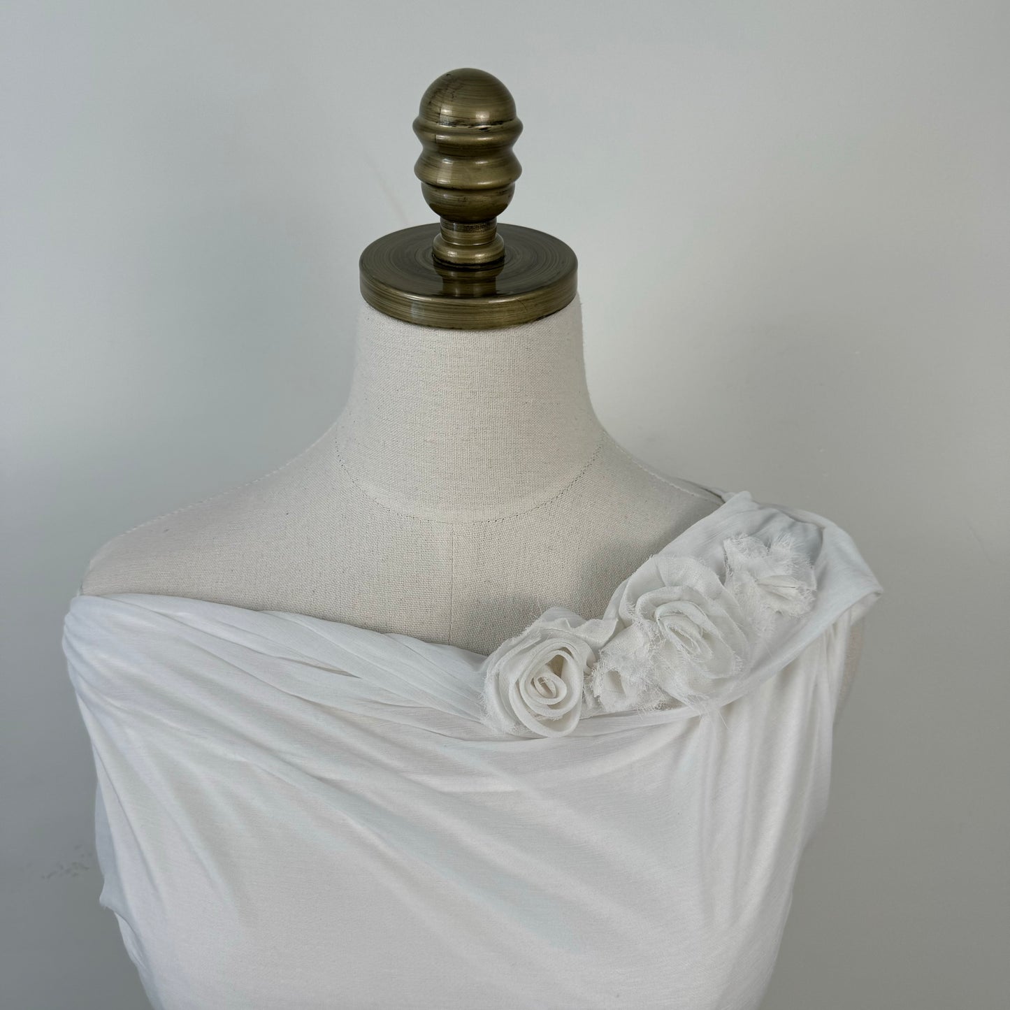 White Floral Chiffon Cowl Neck Top