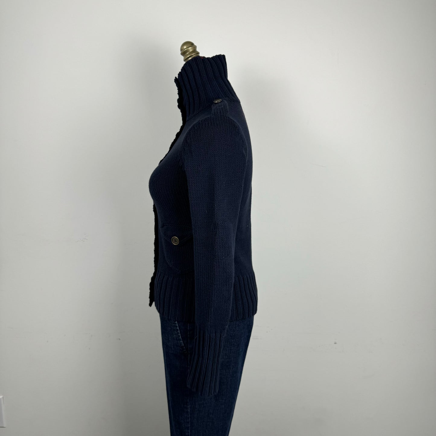 Navy Button Up Fitted Sweater