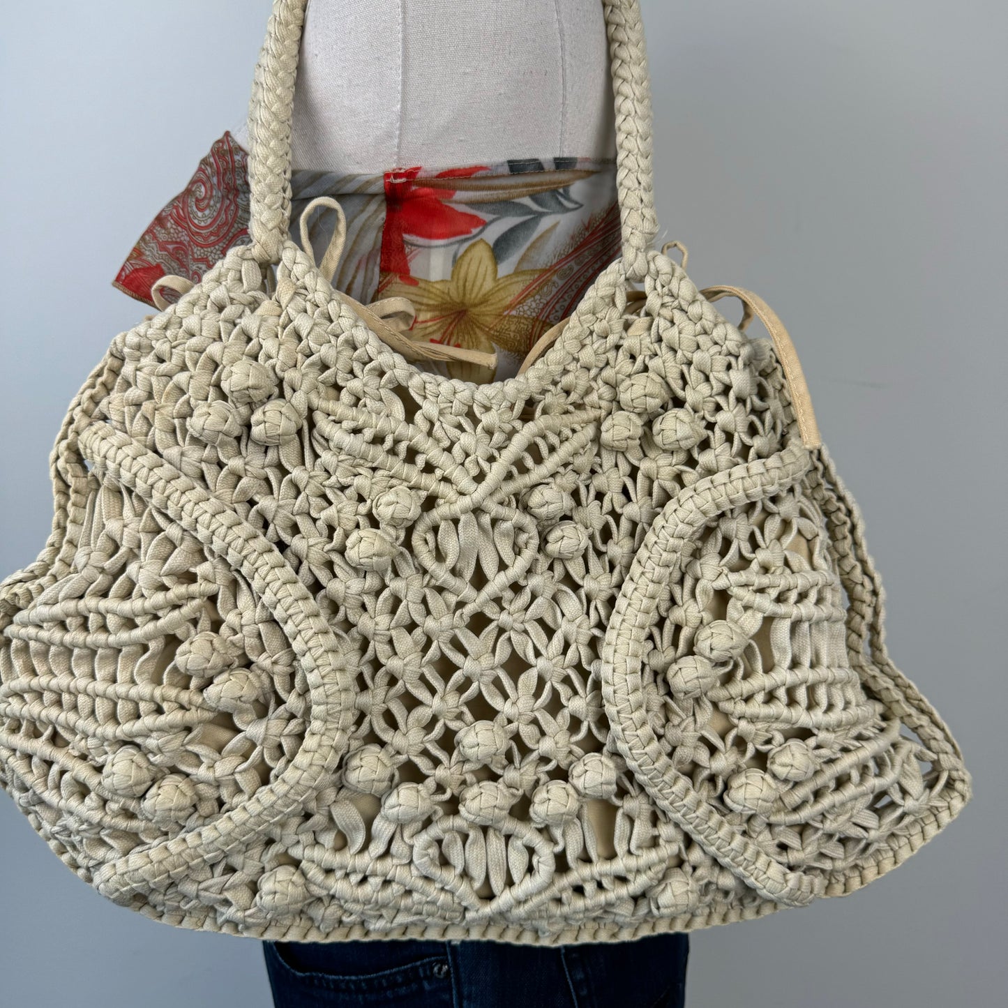 Cream/Beige Crochet Shoulder Bag