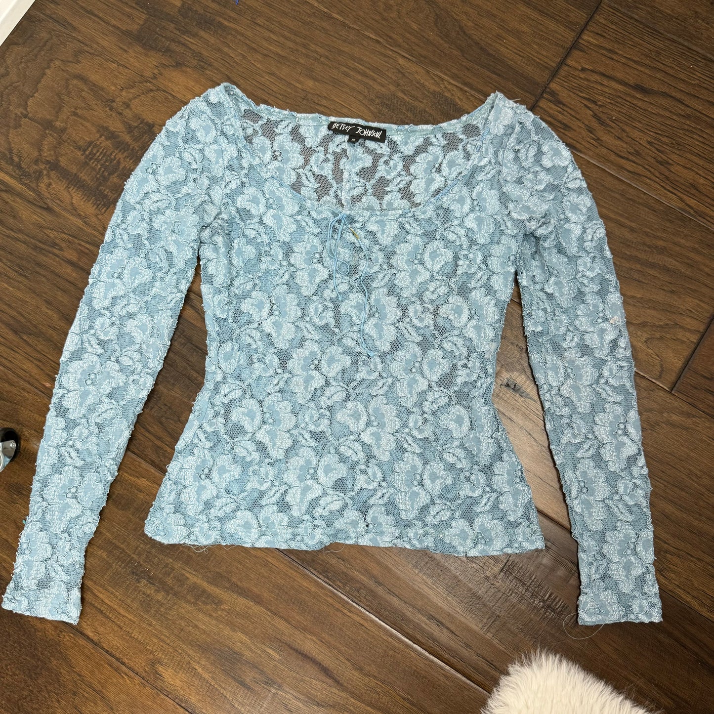 Betsey Johnson Blue Lace Long Sleeve Top