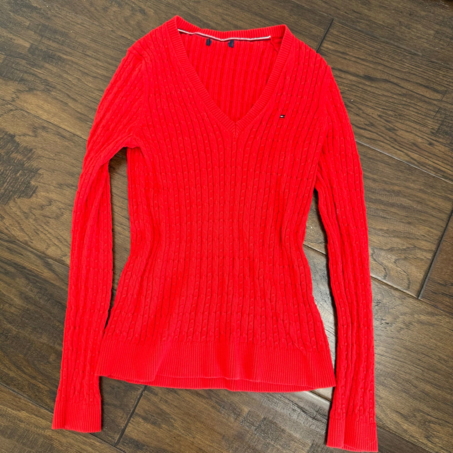 Tommy Red Cableknit Fitted Sweatshirt