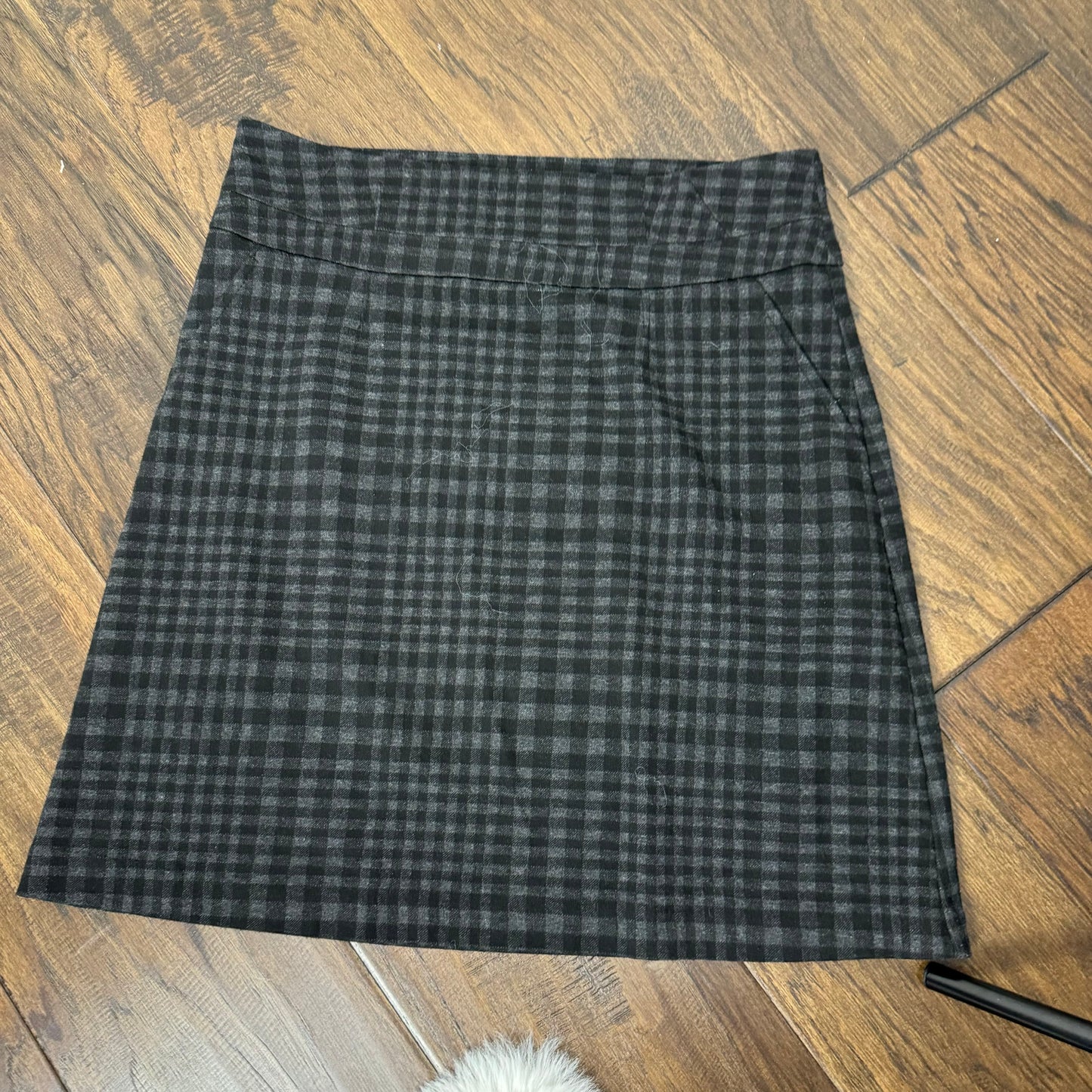 Black and Grey Checked Midi Skirt