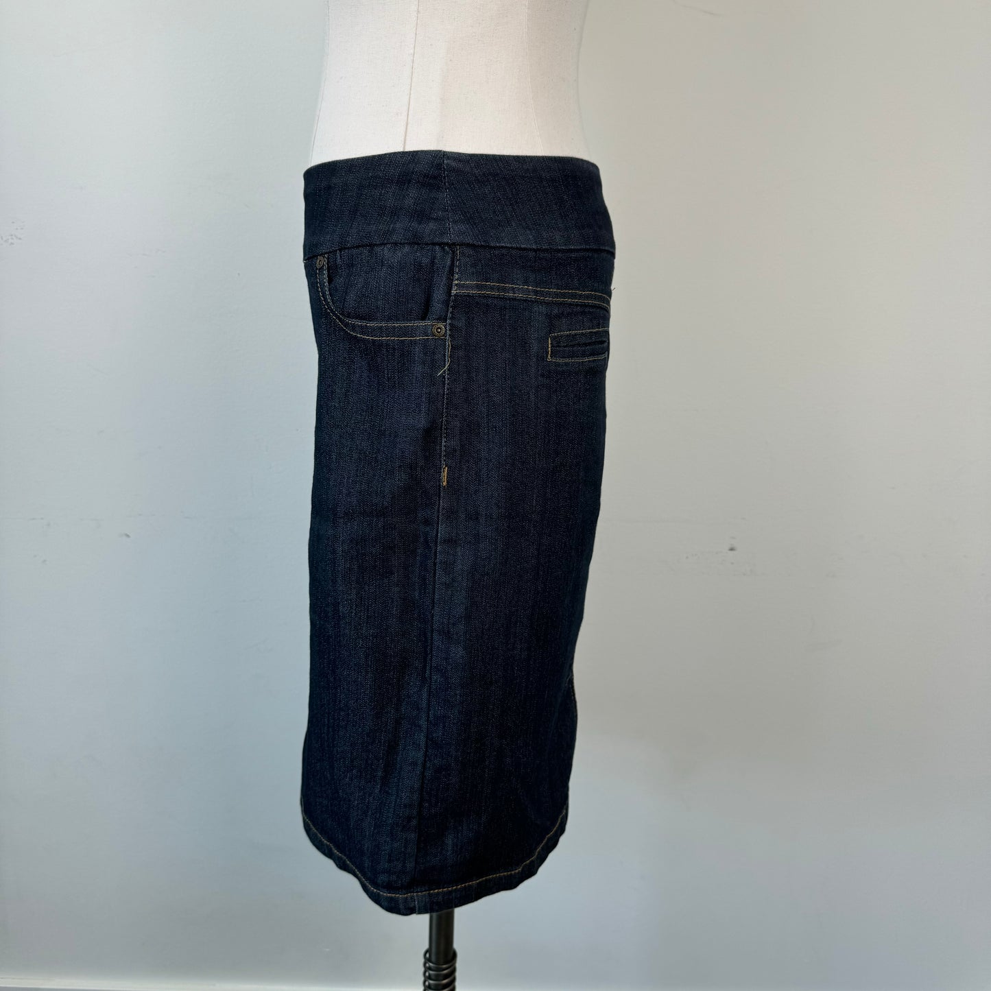 Dark Wash Denim Midi Skirt