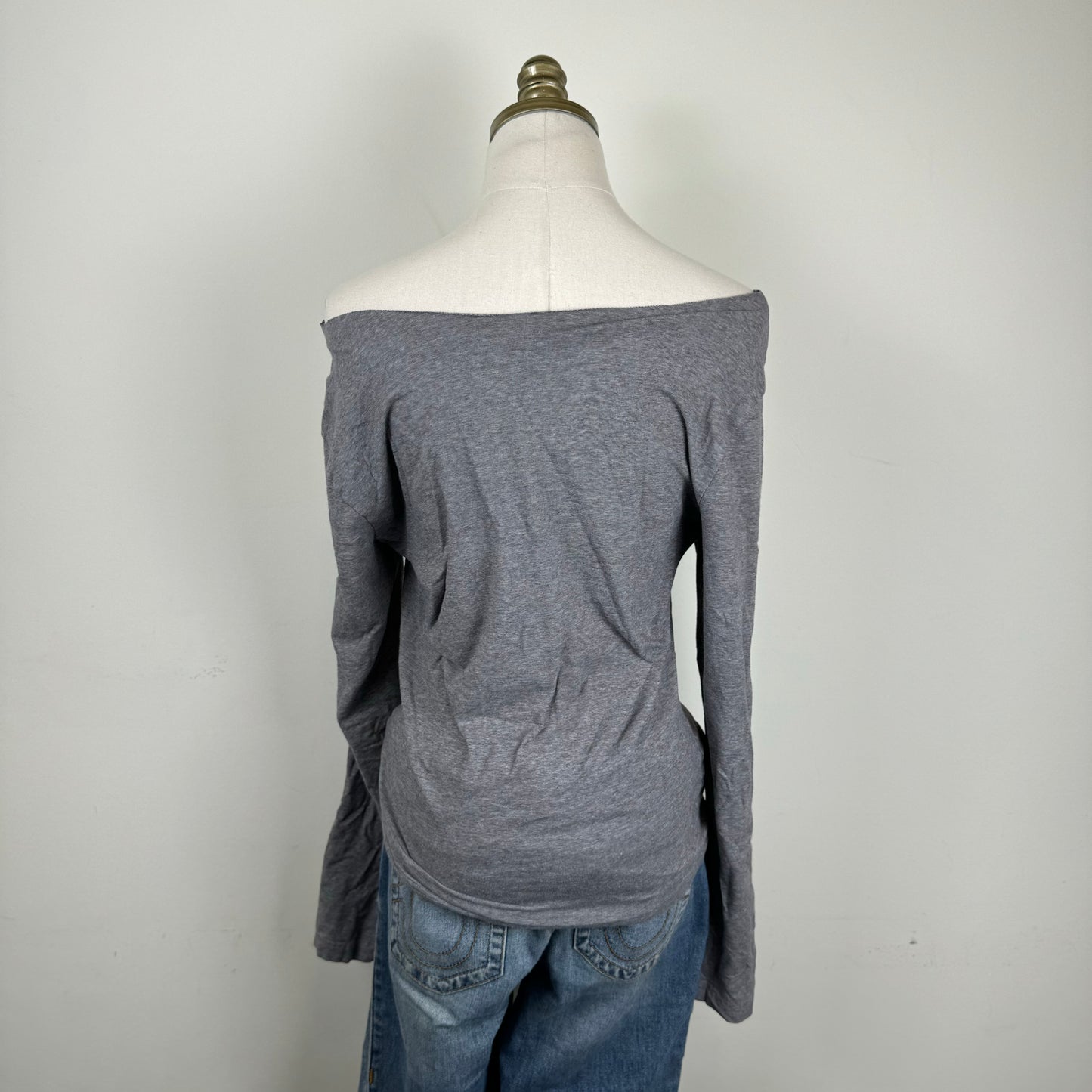 Grey Off Shoulder Long Sleeve Top